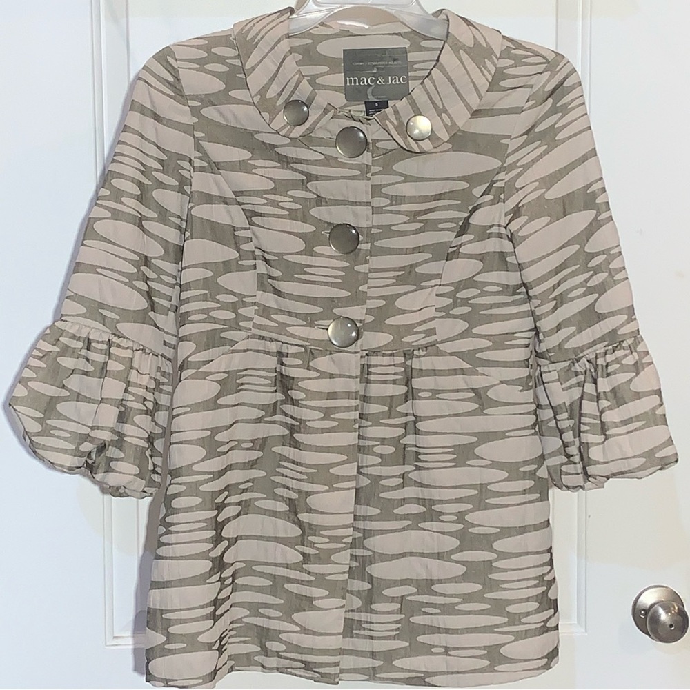 Mac & Jac women’s Jacket Retro Style Olive Beige Big Buttons pockets Crepe - Picture 2 of 11